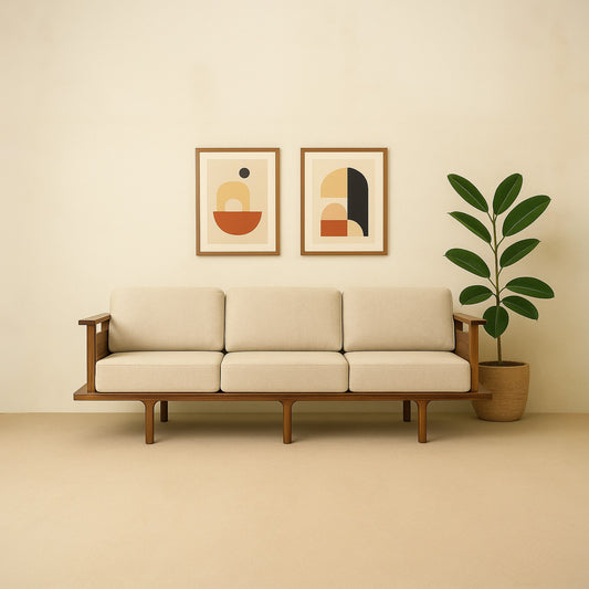 Wooden Sofa Set 3-Seater for Living Room