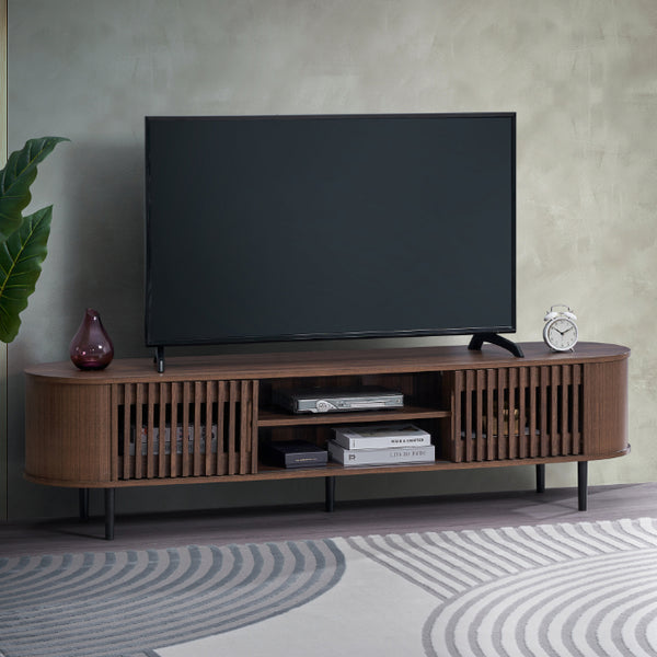 Solid Wood TV Cabinet for Entertainment Space in Walnut Finish