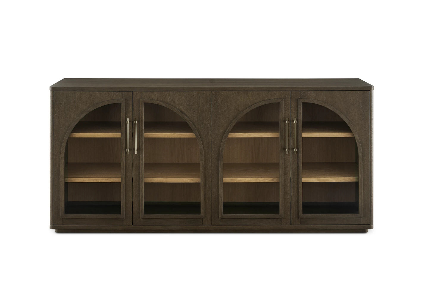 Wooden Glass Door Sideboard with Interior Shelving for Living Room
