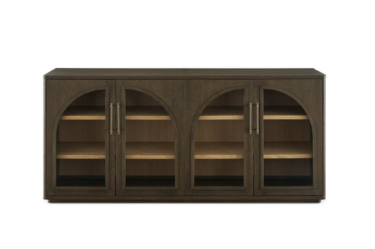Wooden Glass Door Sideboard with Interior Shelving for Living Room