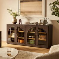 Wooden Glass Door Sideboard with Interior Shelving for Living Room