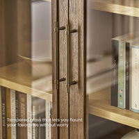 Wooden Glass Door Sideboard with Interior Shelving for Living Room