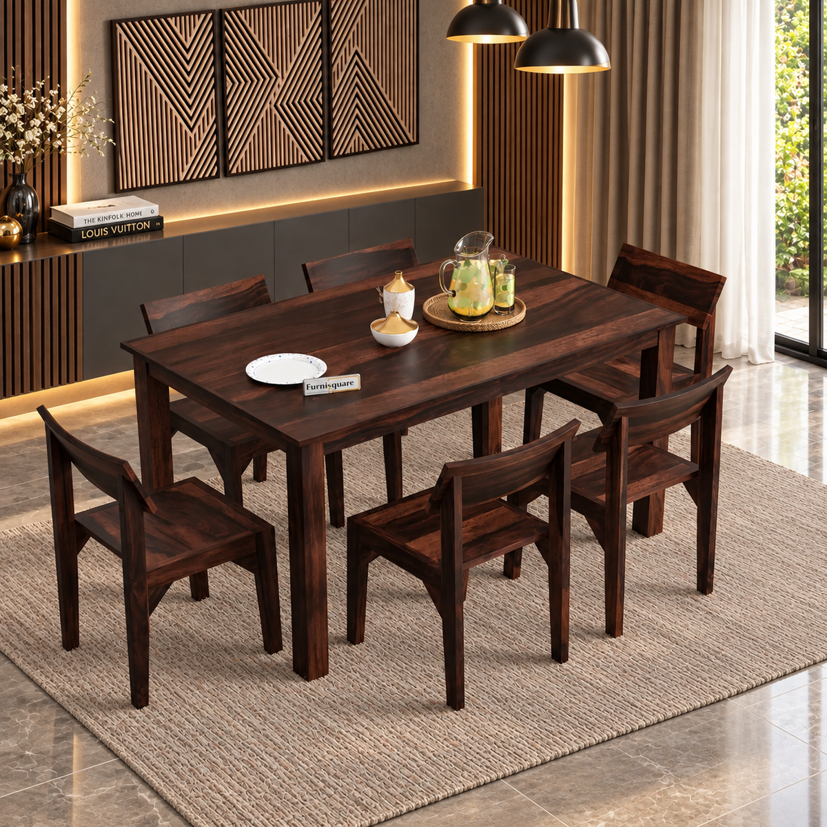 Solid Wood Dining Table 6 Seater with Chair for Dining Room