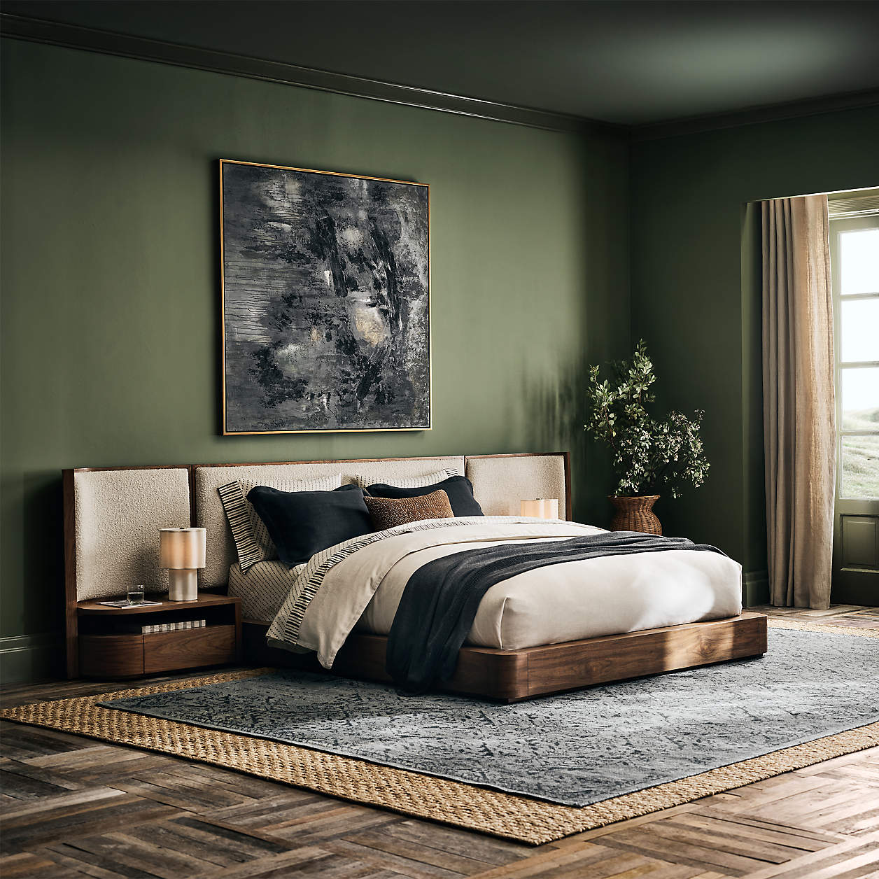 Wooden Upholstered King Size Bed with Nightstands