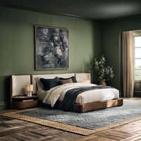 Wooden Upholstered King Size Bed with Nightstands