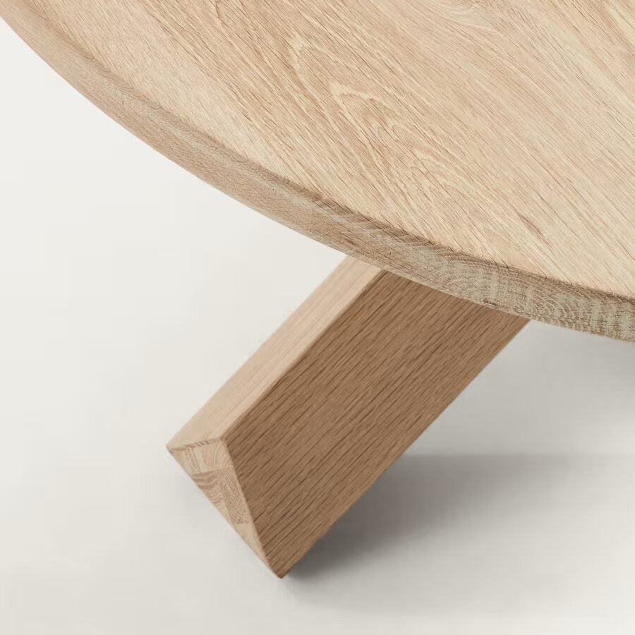 Wooden Round Coffee Table with Geometric Pedestal Base