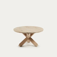 Wooden Round Coffee Table with Geometric Pedestal Base