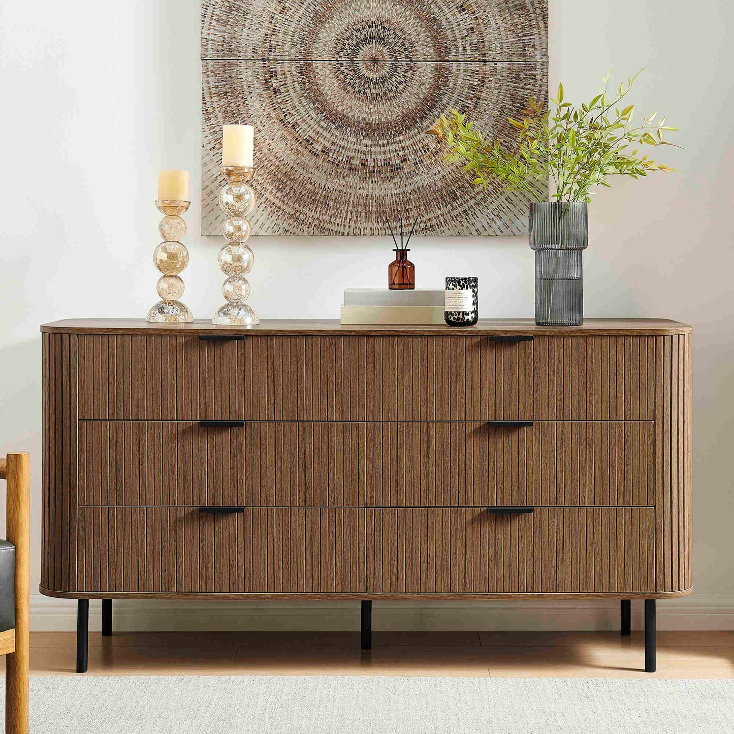 Solid Wood Chest of Drawer for Living Storage in Walnut Finish