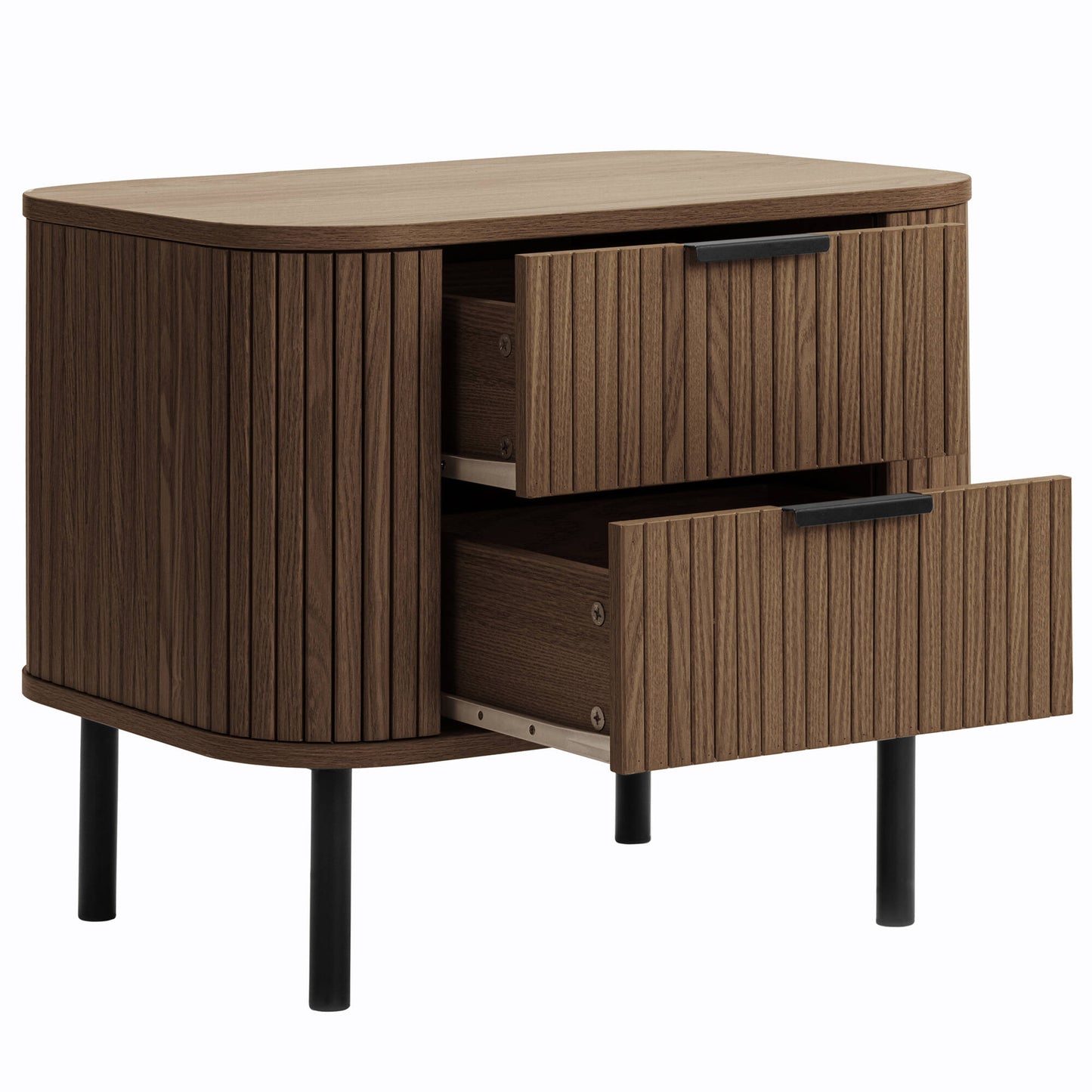 Solid Wood Bedside Table with Drawers for Bedroom in Walnut Finish