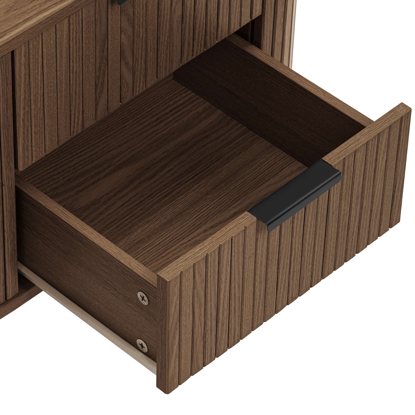 Solid Wood Bedside Table with Drawers for Bedroom in Walnut Finish