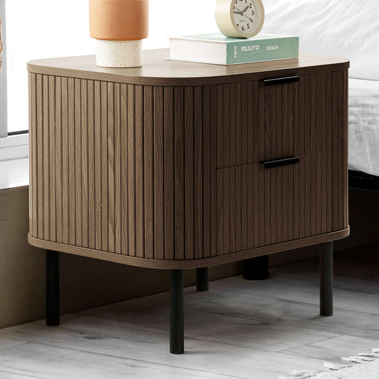 Solid Wood Bedside Table with Drawers for Bedroom in Walnut Finish