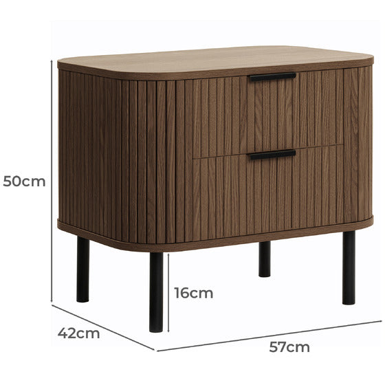 Solid Wood Bedside Table with Drawers for Bedroom in Walnut Finish