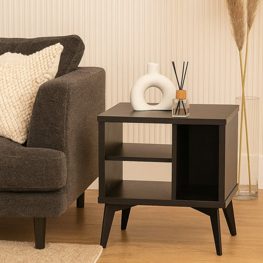 Solid Wood End Table with Open Shelving