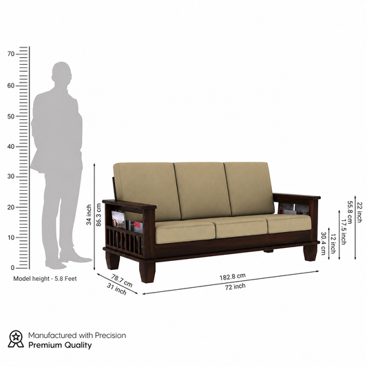 Solid Sheesham Wood 5 Seater Sofa Set with Cushions for Living Room