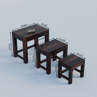 Wooden Nesting Tables Set of 3 Stools for Decor & Living Room