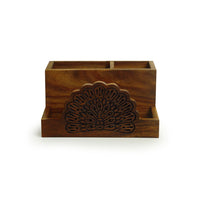 Wooden Hand Carved Cutlery & Stationery Holder
