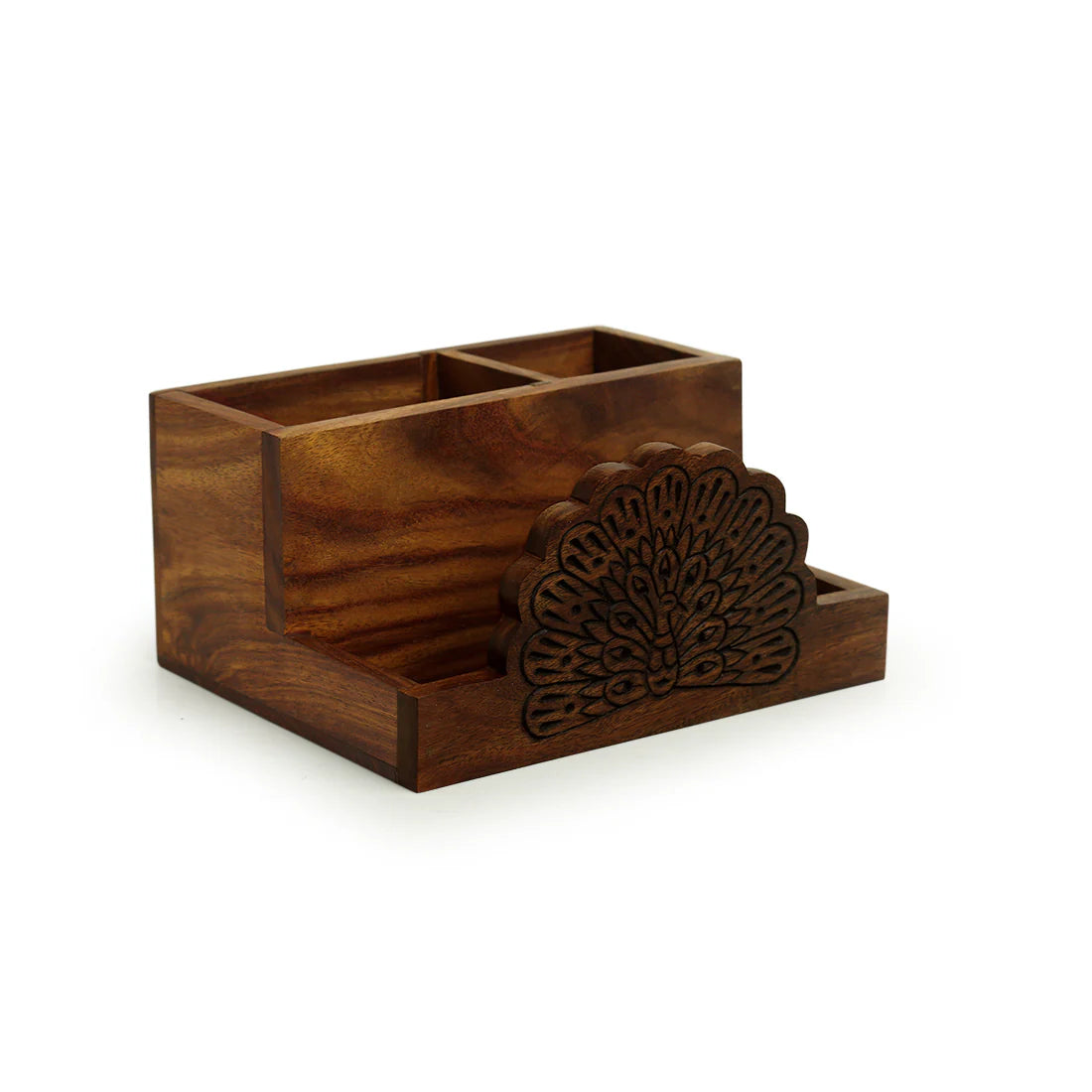 Wooden Hand Carved Cutlery & Stationery Holder