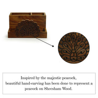 Wooden Hand Carved Cutlery & Stationery Holder