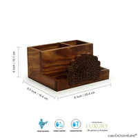 Wooden Hand Carved Cutlery & Stationery Holder