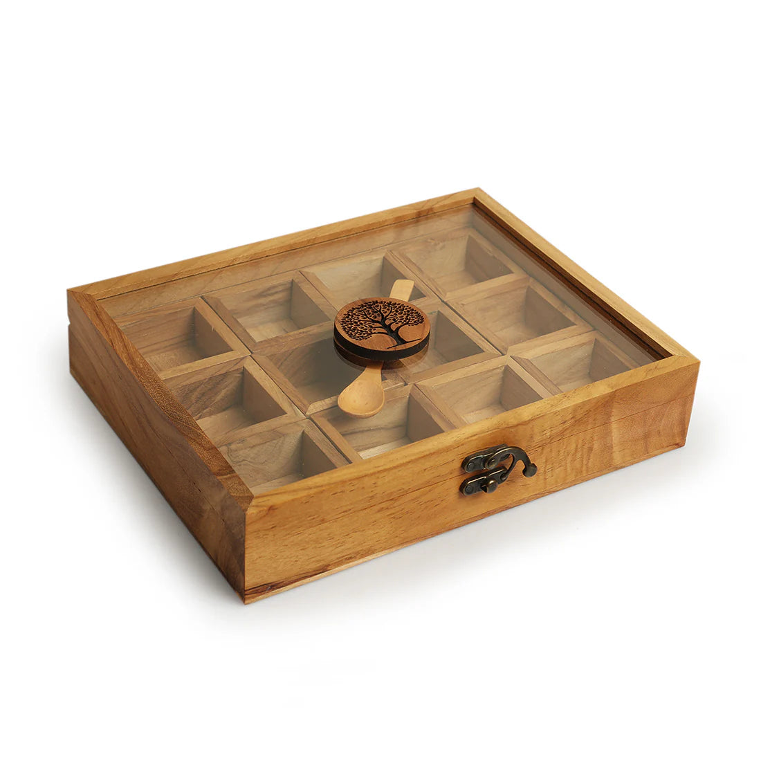 Solid Wood Spice Box with Spoon