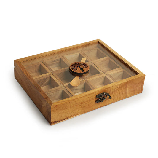 Solid Wood Spice Box with Spoon