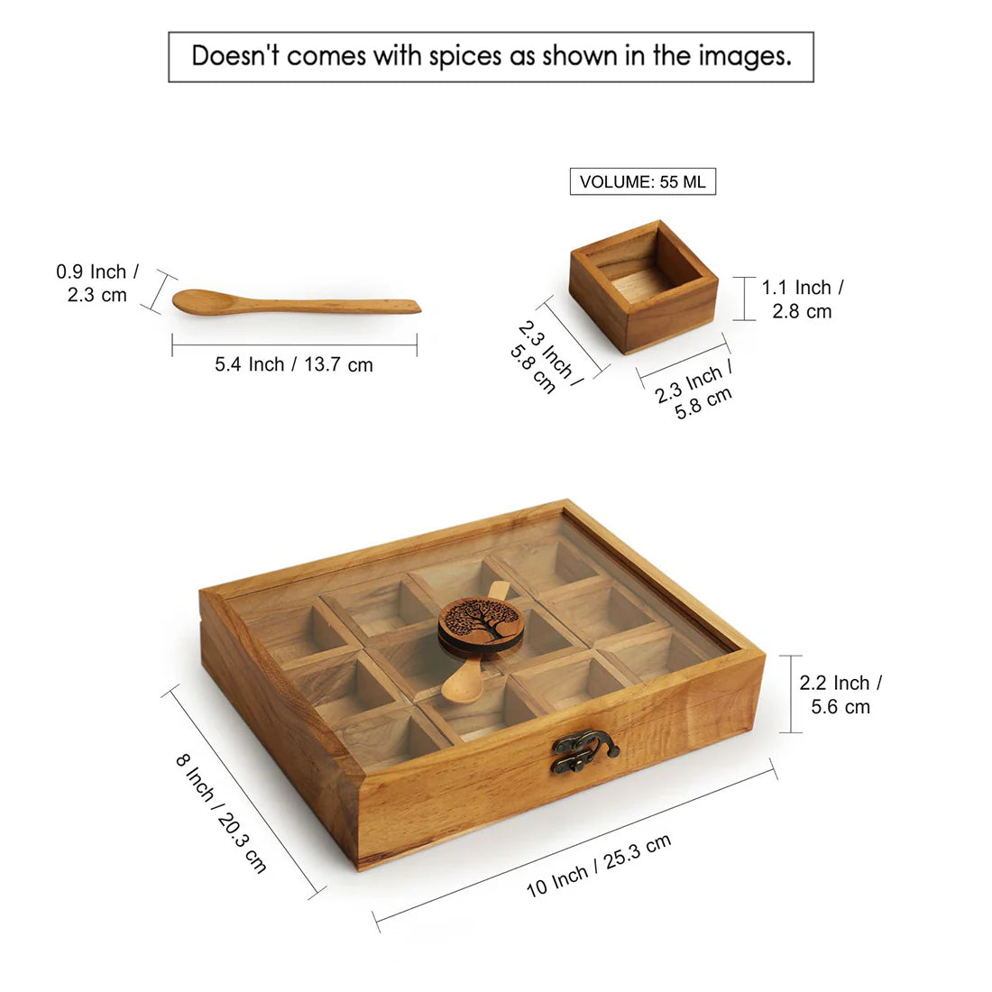 Solid Wood Spice Box with Spoon