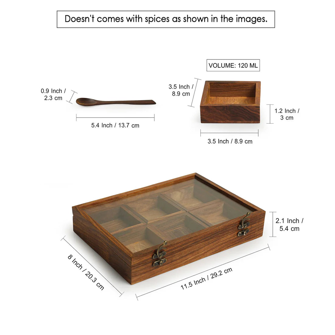 Sheesham Wood Spice Box with Spoon