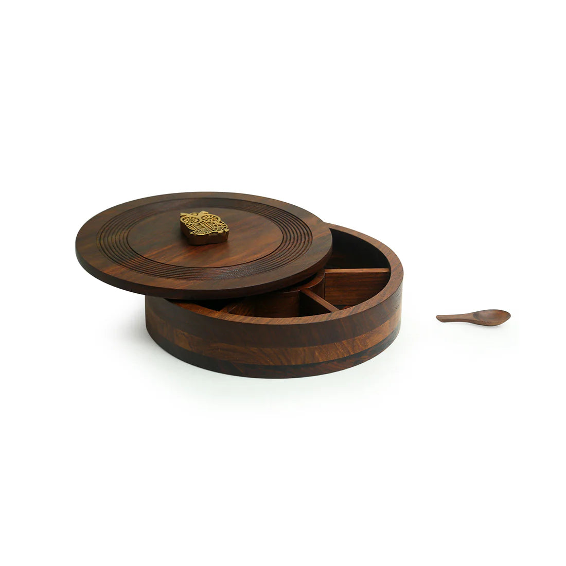 Sheesham Wood Hand Carved Spice Box with Spoon
