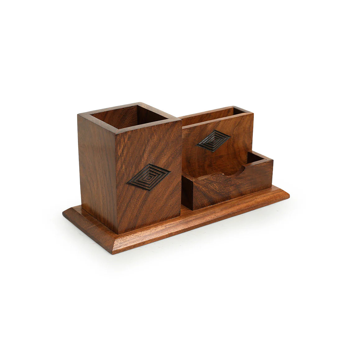 Sheesham Wood Hand-Carved Table Stationery Organizer