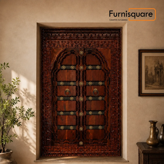 Handcrafted Carved Wooden Double Door Window