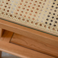 Wooden Coffee Table with Rattan Insert & Storage