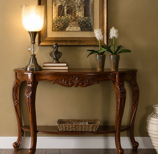 Wooden Half Round Console Table for Living Room