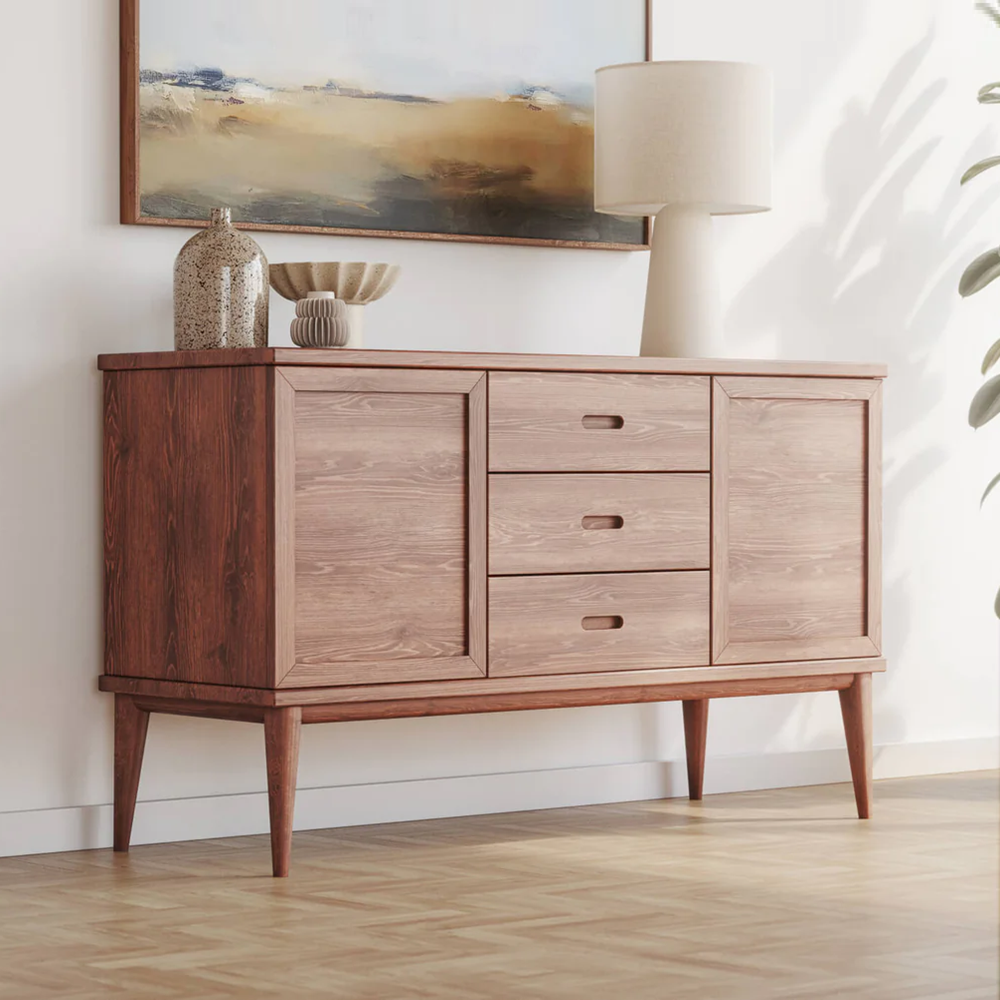 Solid Wood Sideboard with Integrated Pulls & Tapered Legs