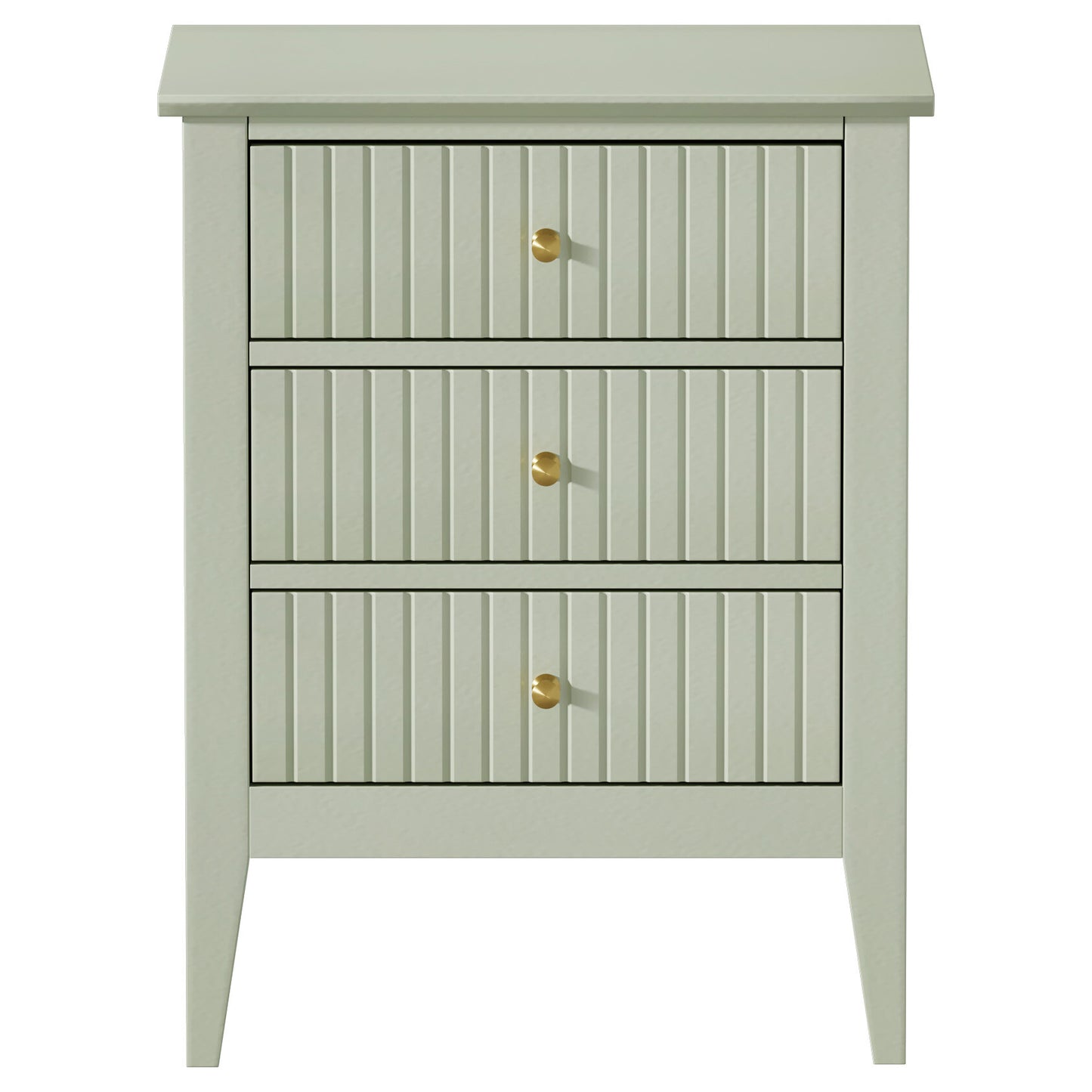 Solid Wood Bedside Table with 3 Drawers in Light Green Finish