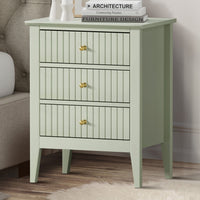 Solid Wood Bedside Table with 3 Drawers in Light Green Finish