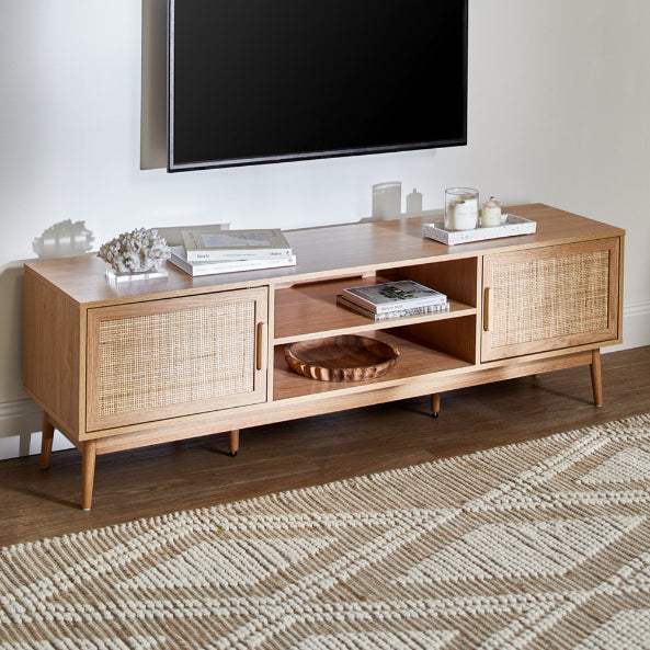 Wooden TV Cabinet for Entertainment Space in Rattan Design