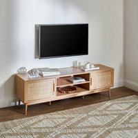 Wooden TV Cabinet for Entertainment Space in Rattan Design