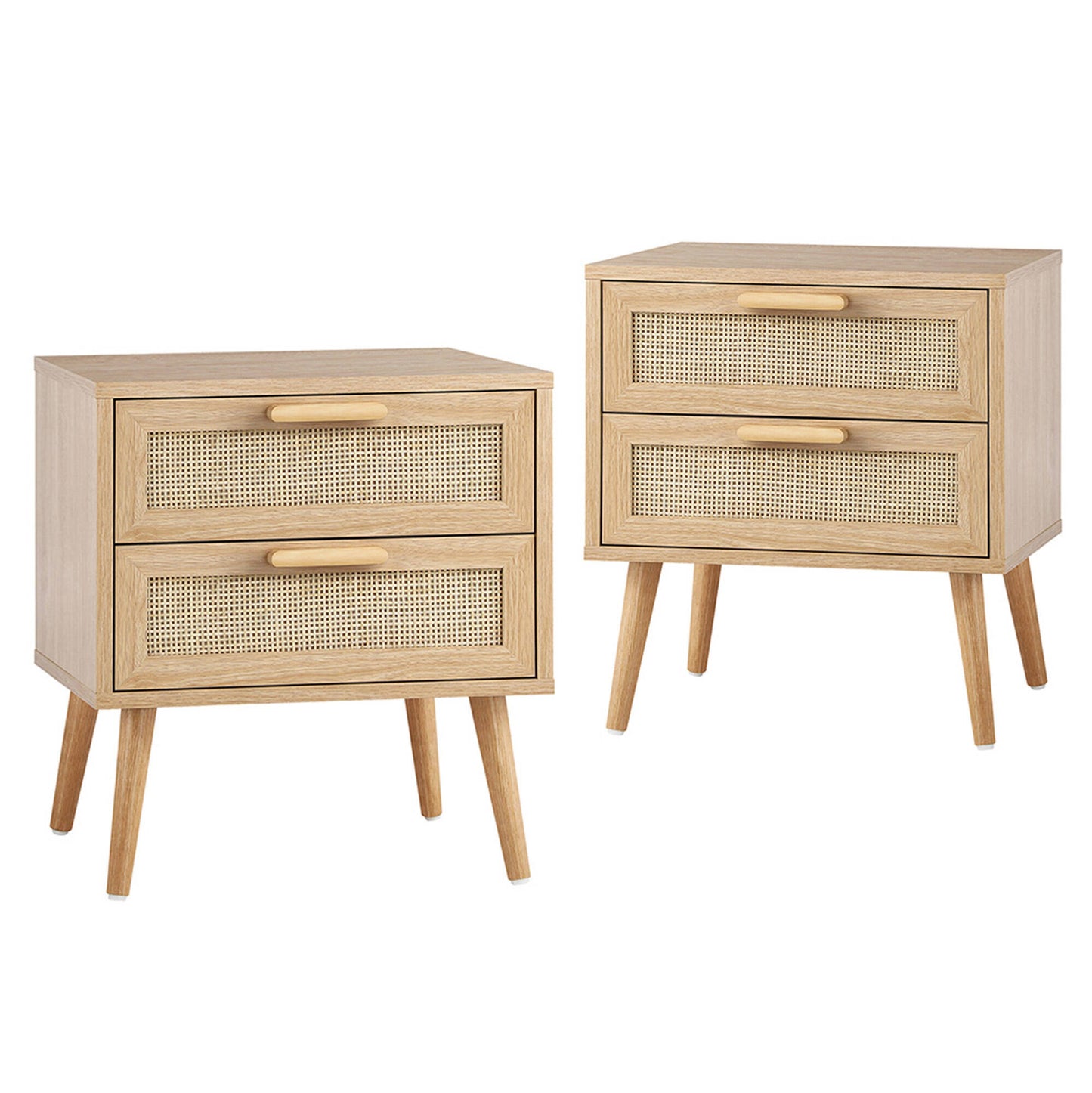Wooden Bedside Table with Rattan Drawer Storage for Bedroom