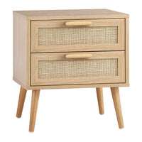 Wooden Bedside Table with Rattan Drawer Storage for Bedroom