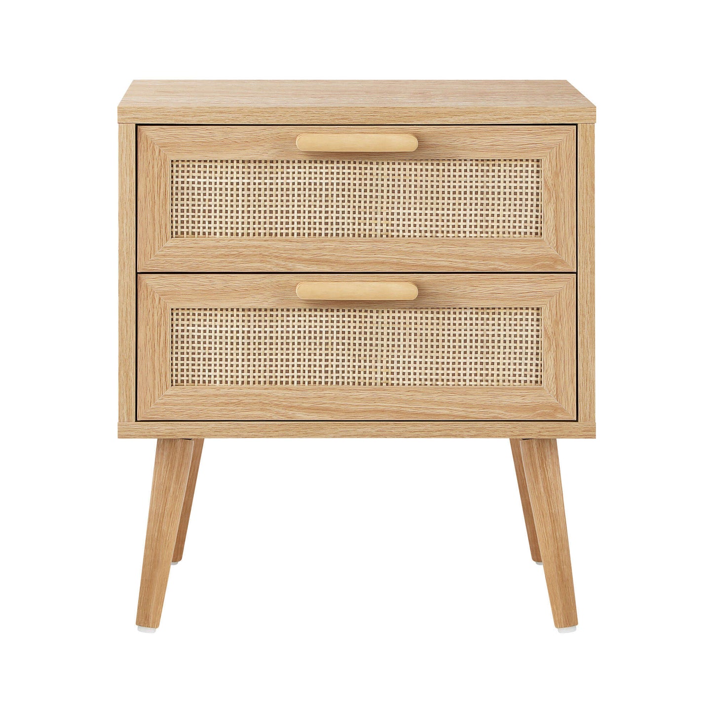 Wooden Bedside Table with Rattan Drawer Storage for Bedroom