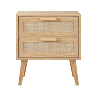 Wooden Bedside Table with Rattan Drawer Storage for Bedroom
