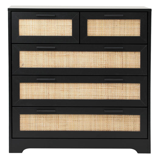 Solid Wood Chest of Drawer for Living Storage in Black Finish