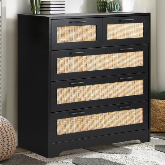 Solid Wood Chest of Drawer for Living Storage in Black Finish