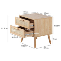 Wooden Bedside Table with Rattan Drawer Storage for Bedroom