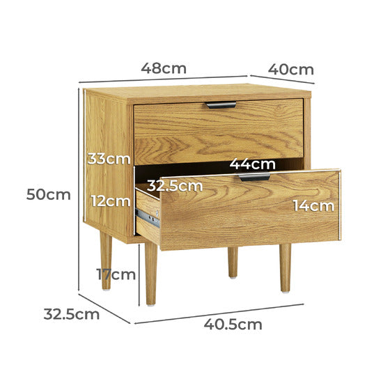 Wooden Bedside Table with Drawer in Natural Finish