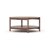 Solid Wood Round Coffee Table with Double Shelf