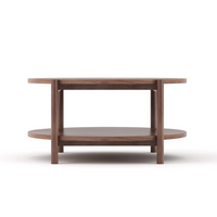 Solid Wood Round Coffee Table with Double Shelf
