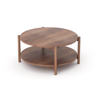 Solid Wood Round Coffee Table with Double Shelf