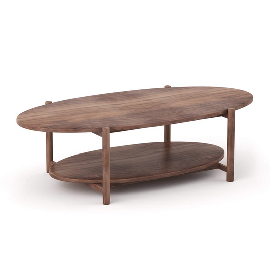 Wooden Coffee Table with Double Shelf in Walnut Finish