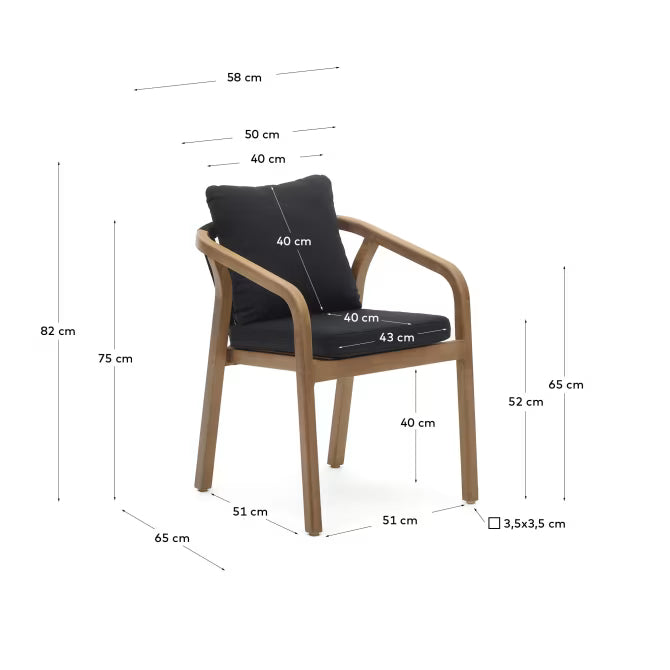 Wooden Dining Chair with Black Cushions